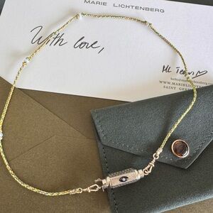 Gold sapphire blue evil eye pendant w brand new rope necklace